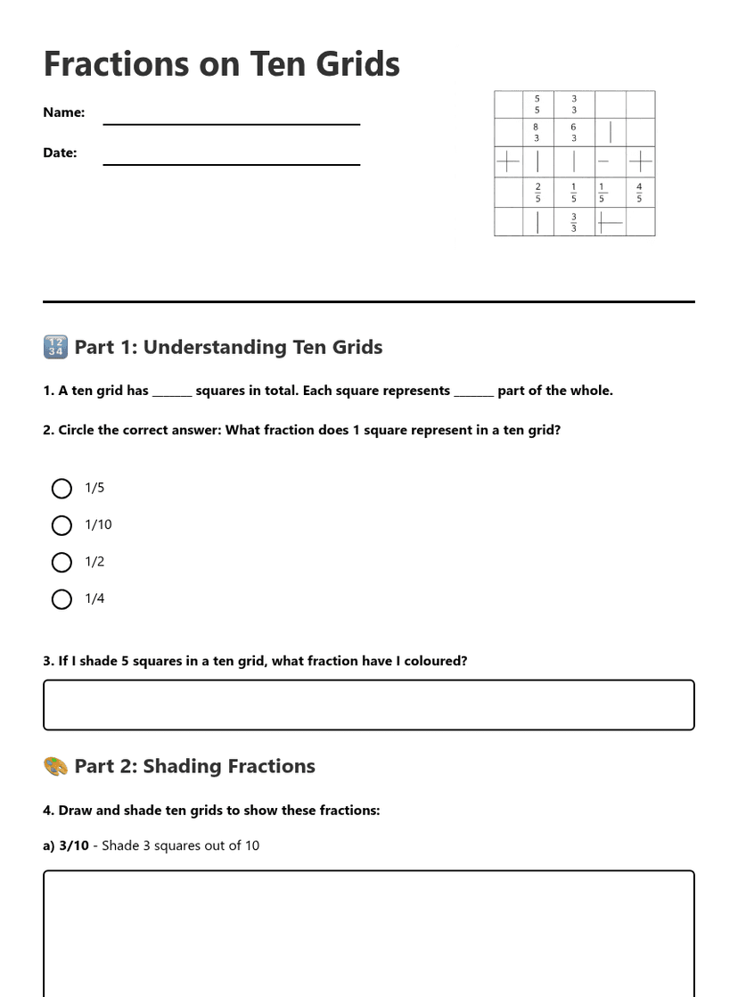 Fractions on Ten Grids