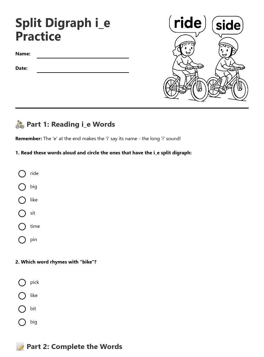 Split Digraph i_e Practice worksheet preview