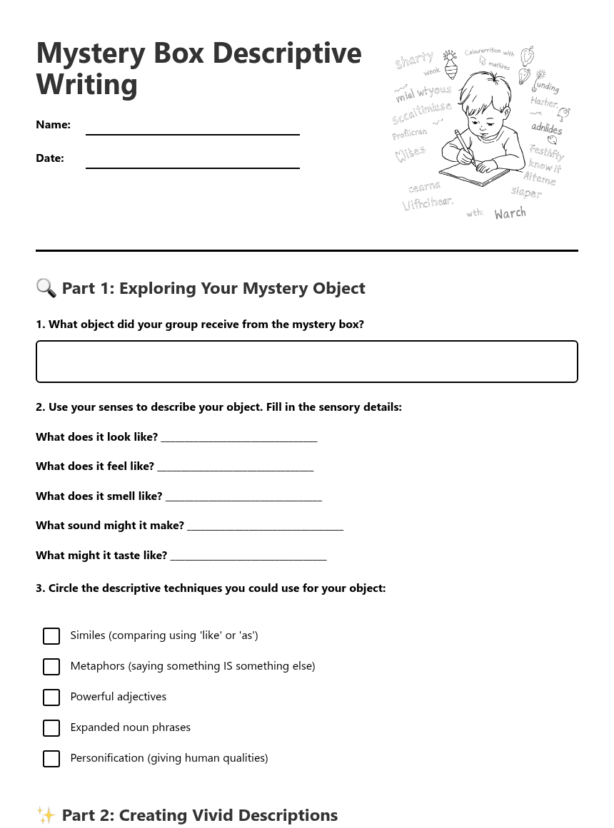 Mystery Box Descriptive Writing worksheet preview