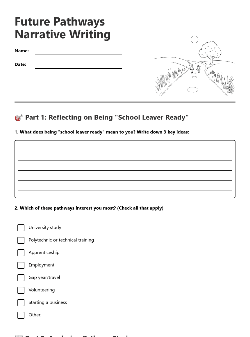 Future Pathways Narrative Writing worksheet preview