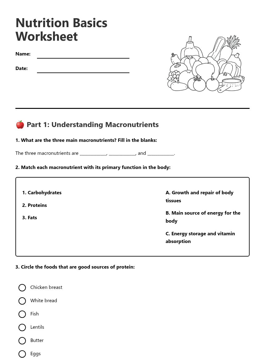 Nutrition Basics Worksheet worksheet preview