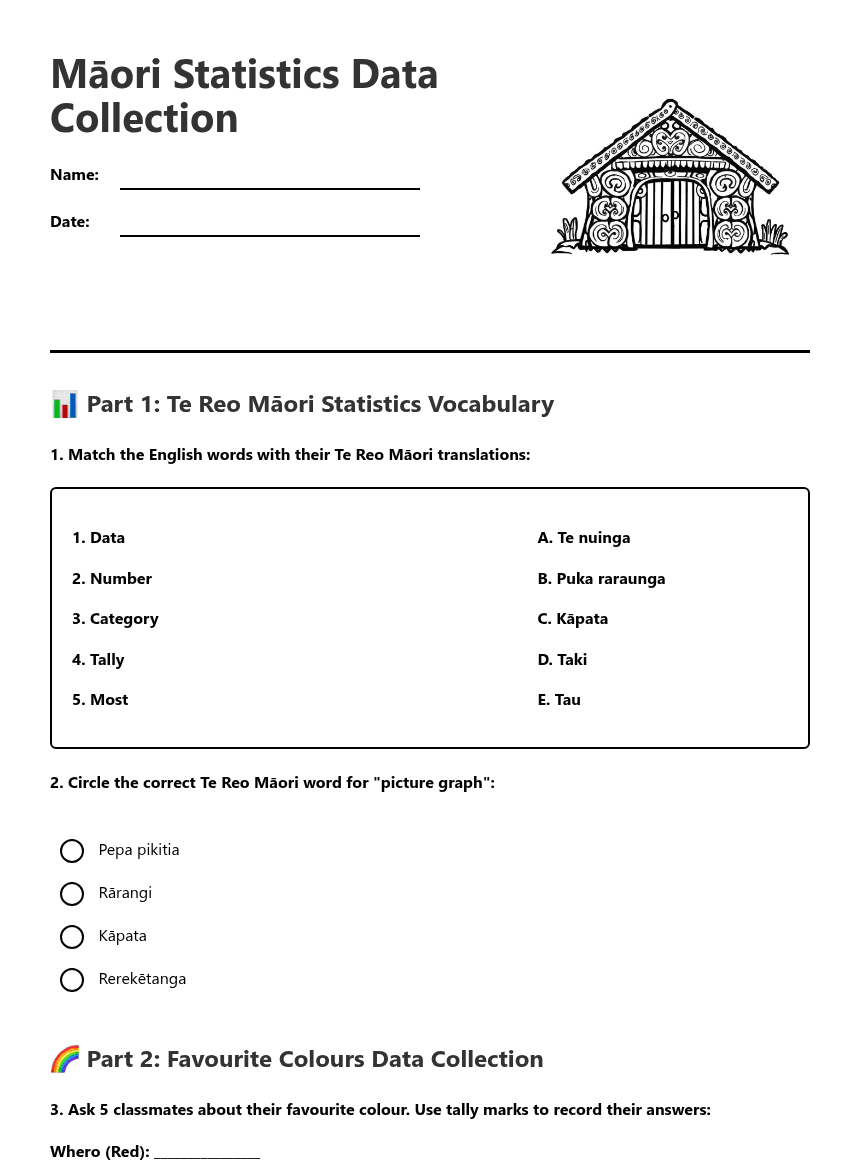 Māori Statistics Data Collection worksheet preview