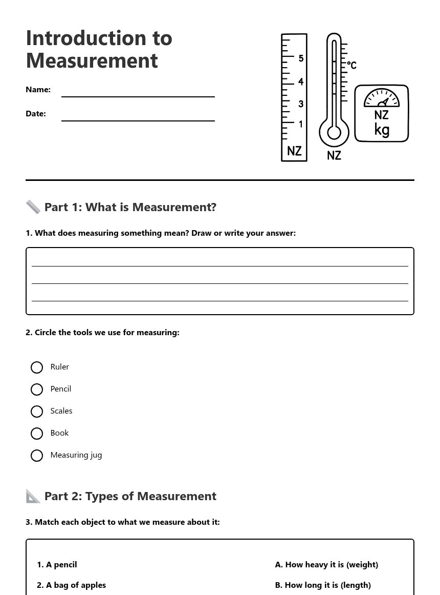 Introduction to Measurement worksheet preview