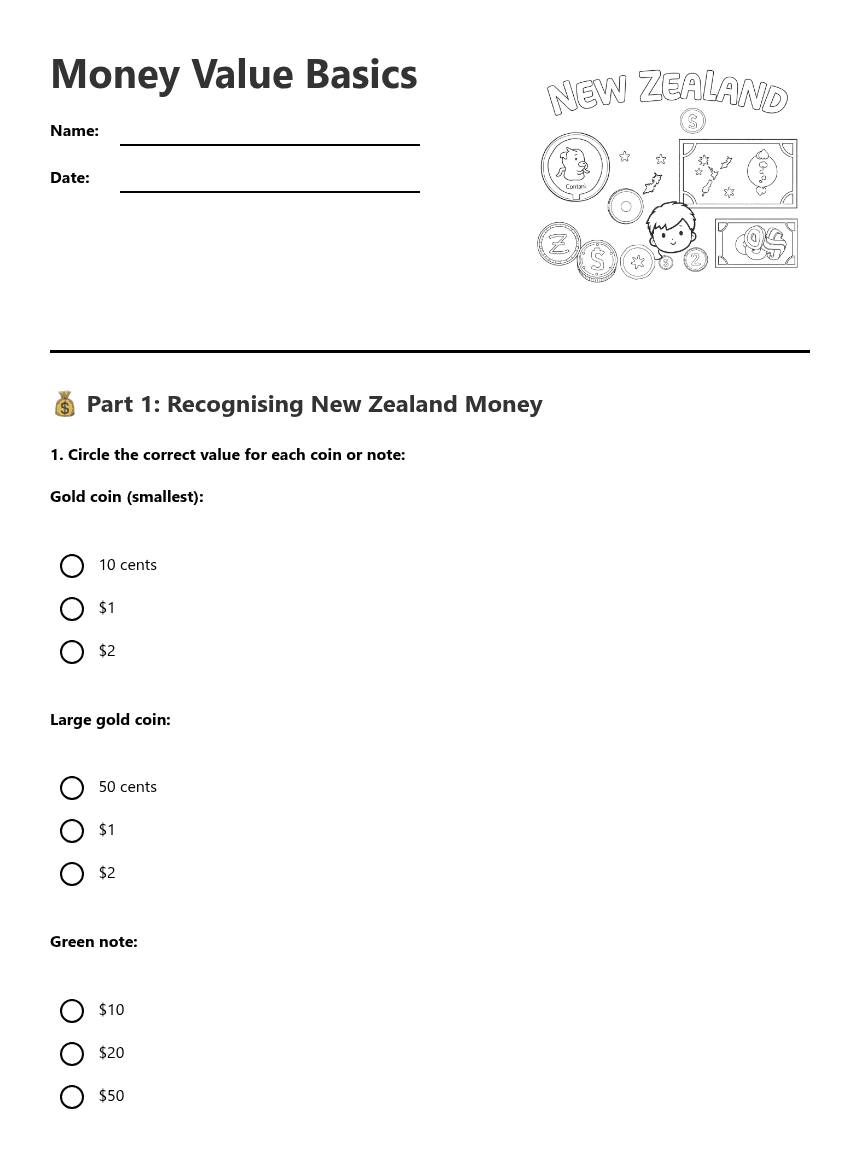 Money Value Basics worksheet preview