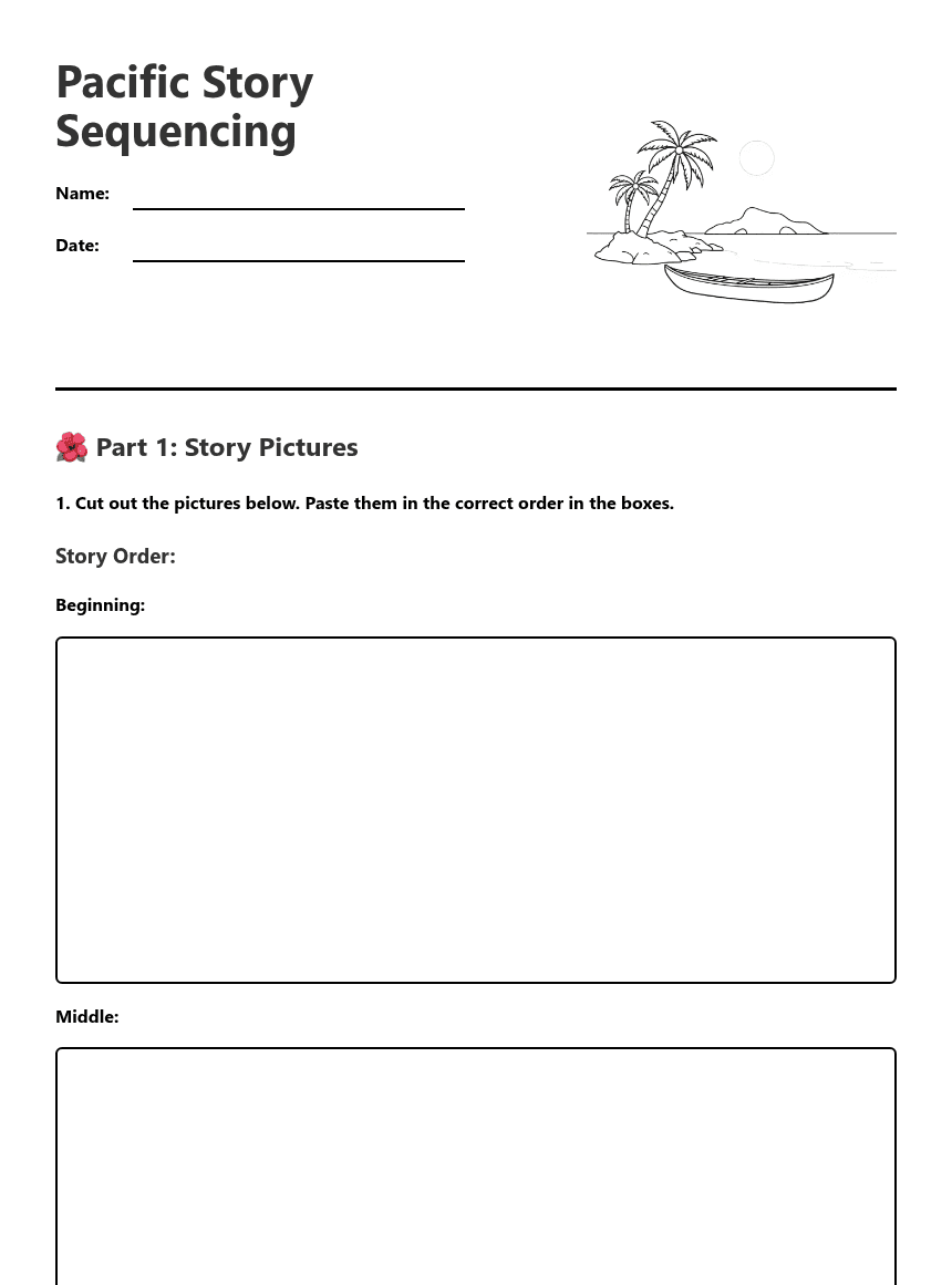 Pacific Story Sequencing worksheet preview