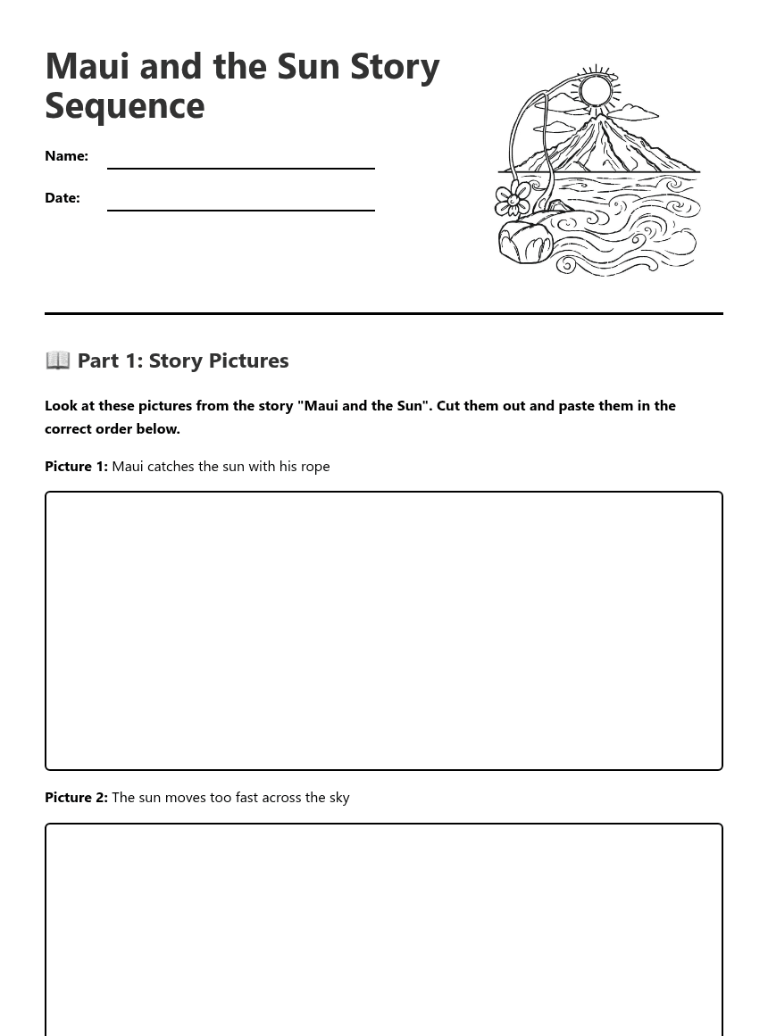 Maui Sun Story Sequence worksheet preview