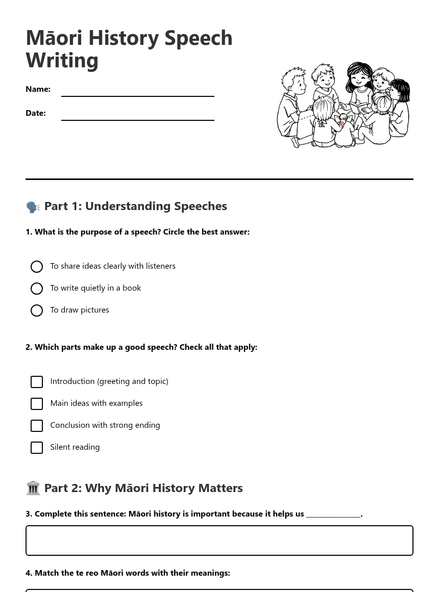 Māori History Speech Writing worksheet preview