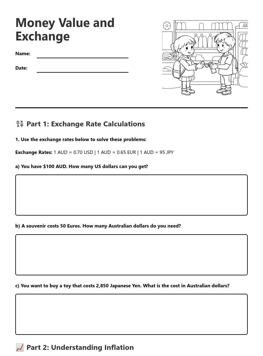 Money Value and Exchange worksheet preview