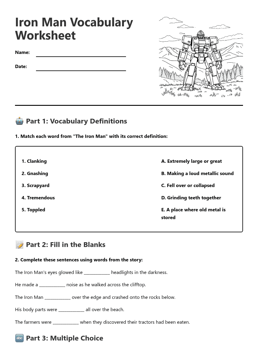 Iron Man Vocabulary Worksheet worksheet preview