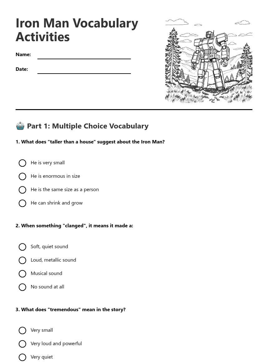 Iron Man Vocabulary Activities worksheet preview