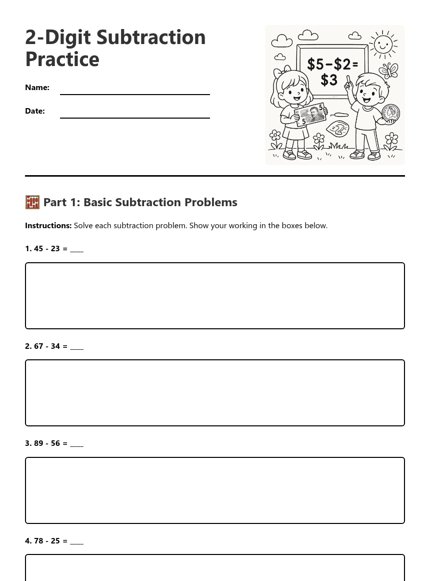 2-Digit Subtraction Practice worksheet preview