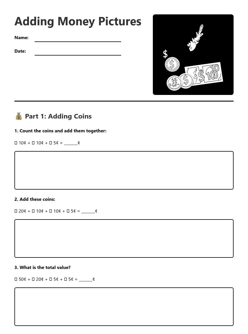 Adding Money Pictures worksheet preview