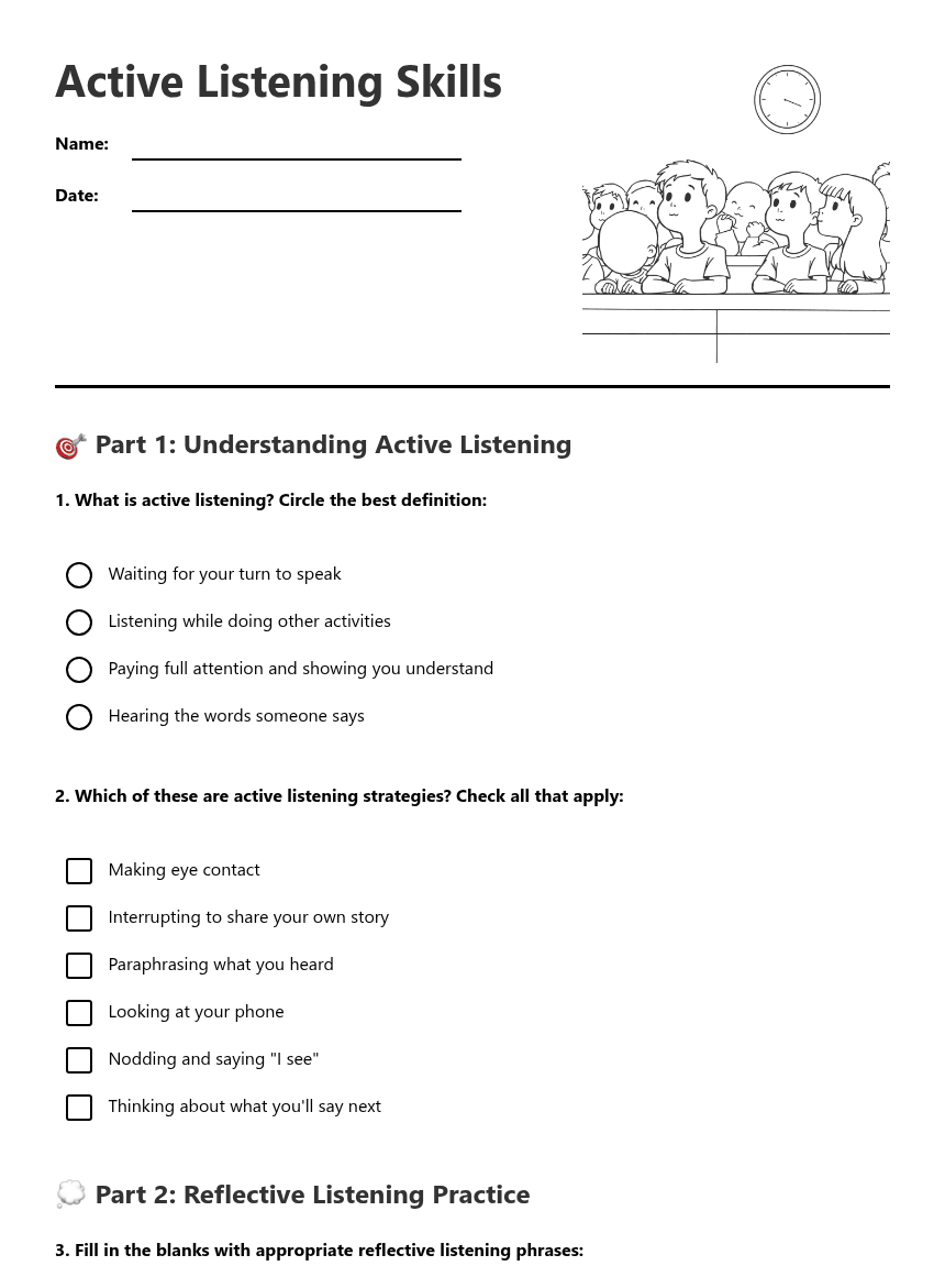 Active Listening Skills worksheet preview