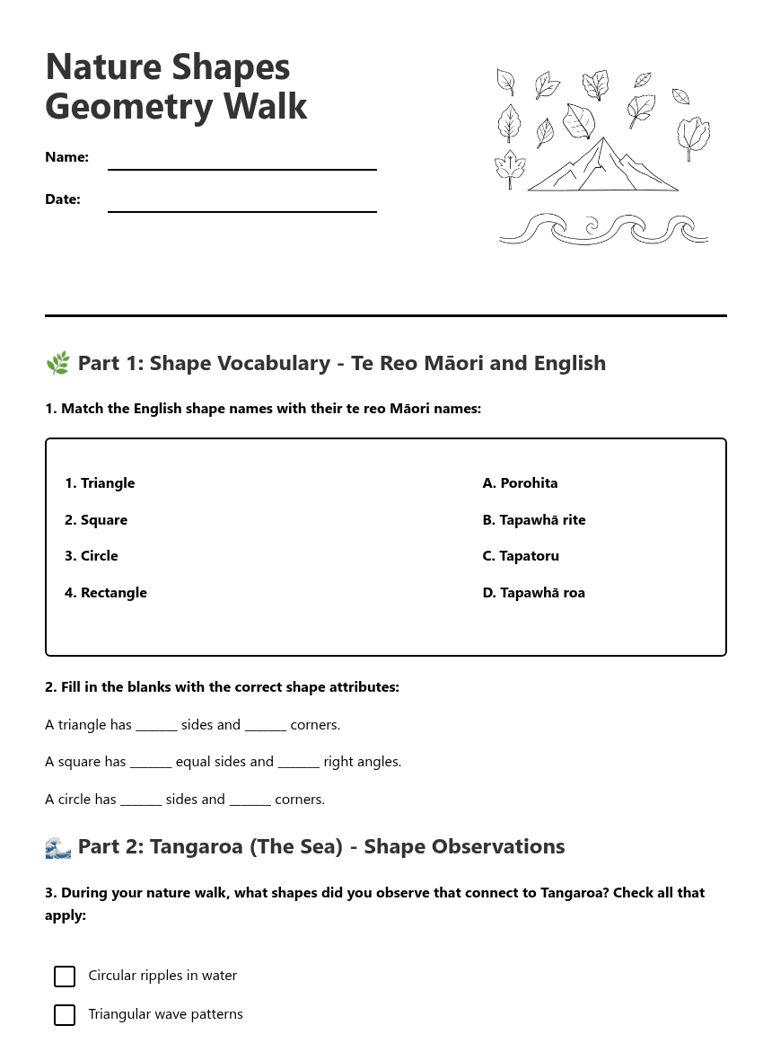 Nature Shapes Geometry Walk worksheet preview