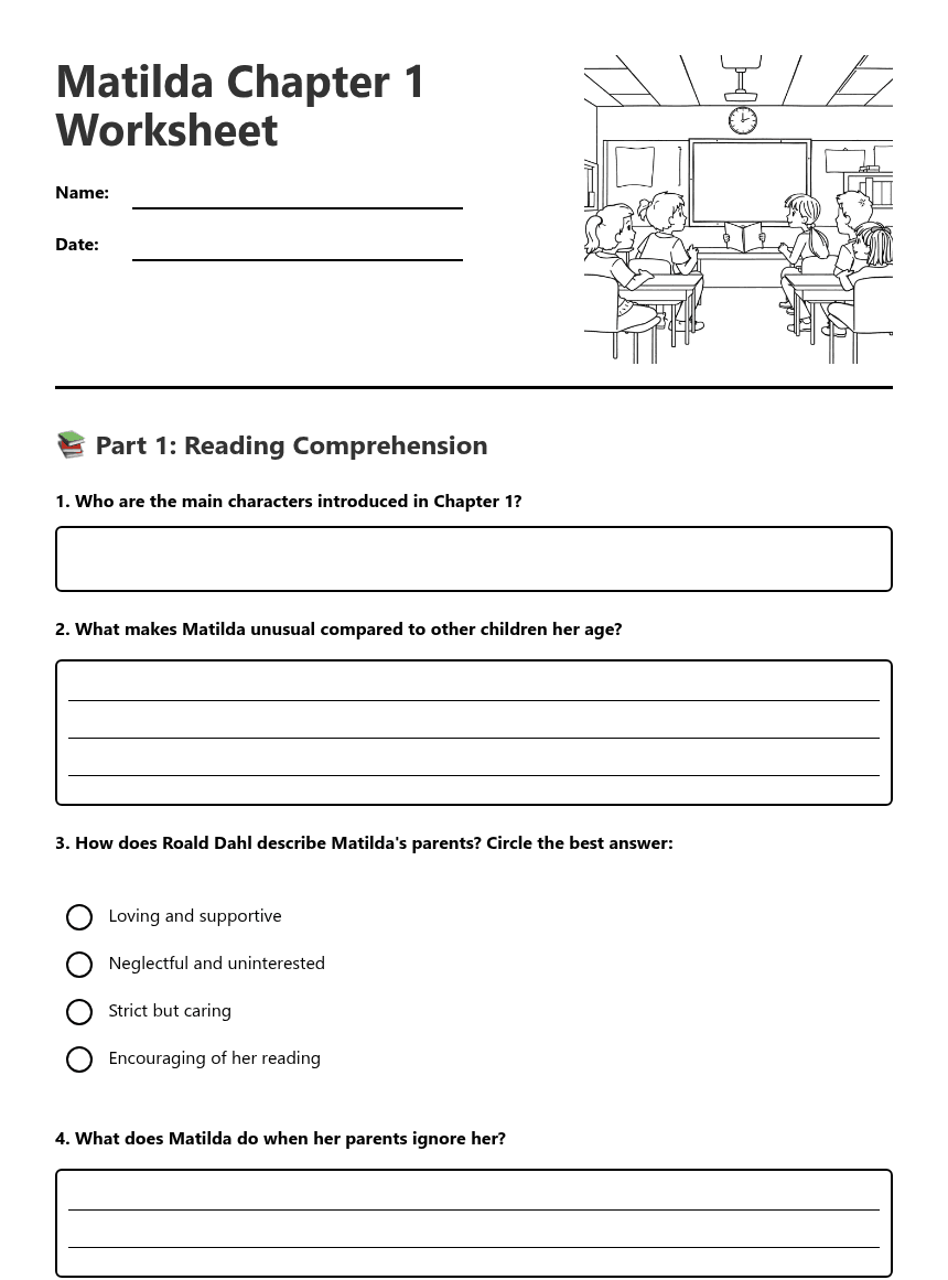 Matilda Chapter 1 Worksheet worksheet preview