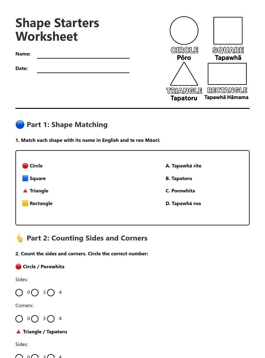 Shape Starters Worksheet worksheet preview
