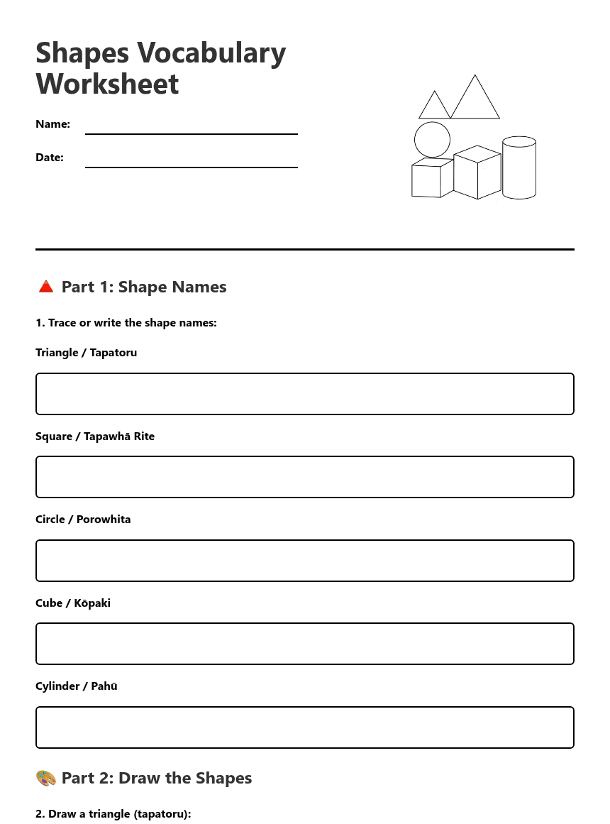 Shapes Vocabulary Worksheet worksheet preview