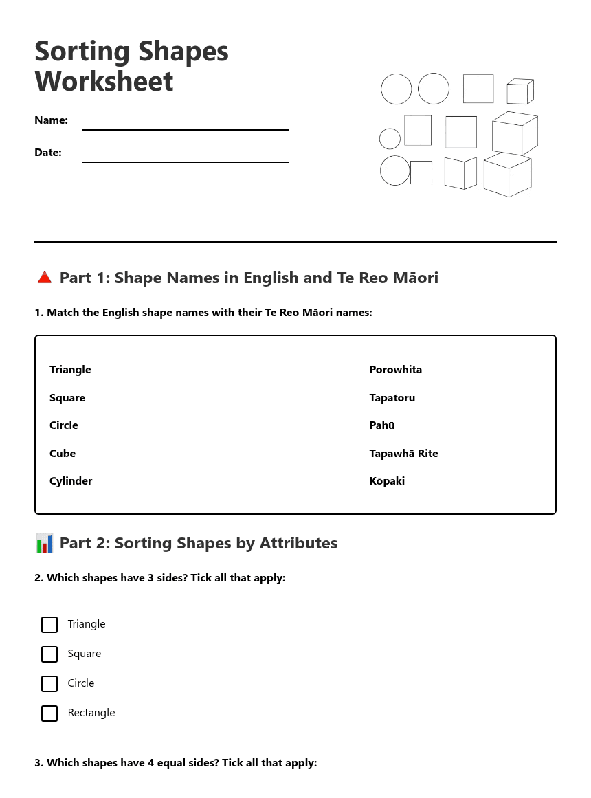 Sorting Shapes Worksheet worksheet preview