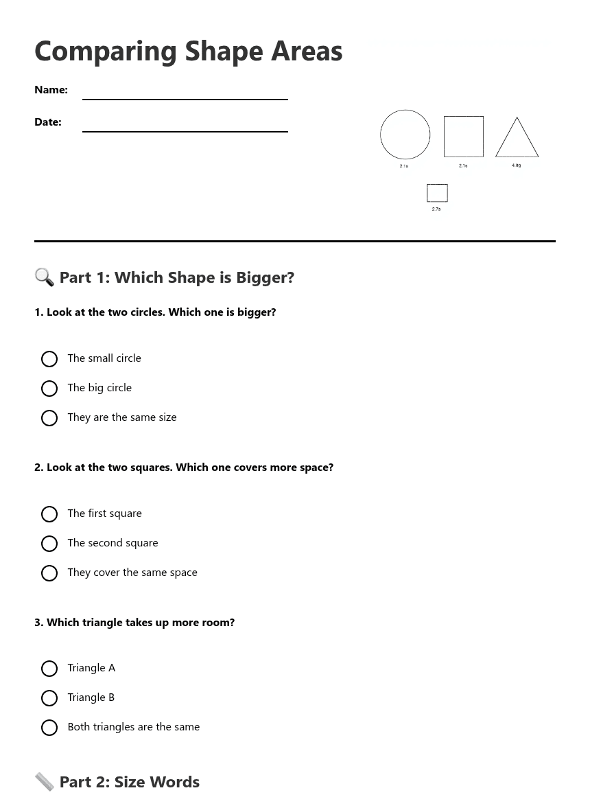 Comparing Shape Areas worksheet preview