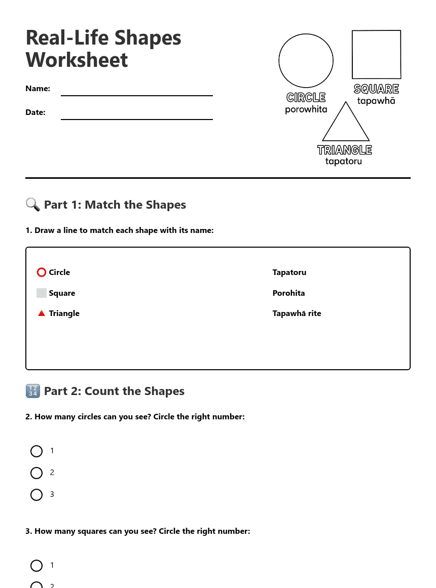 Real-Life Shapes Worksheet worksheet preview