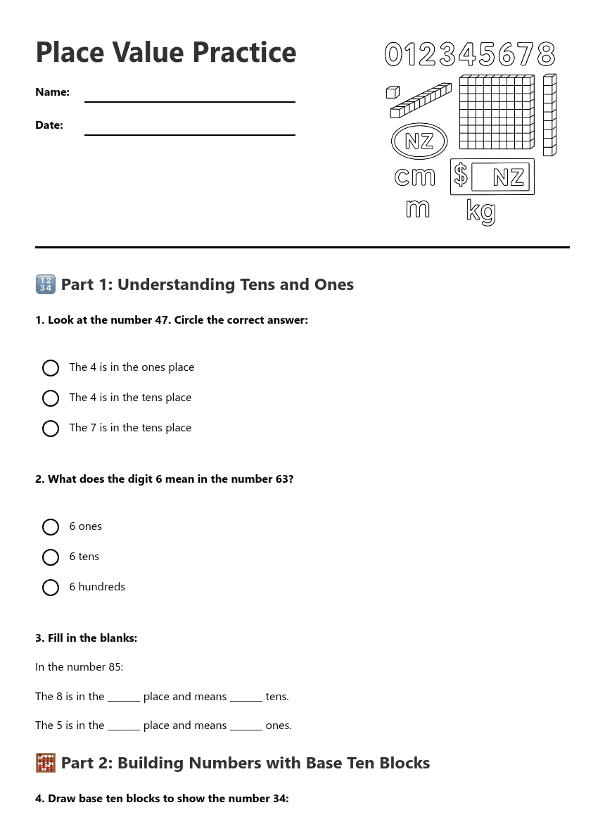 Place Value Practice worksheet preview