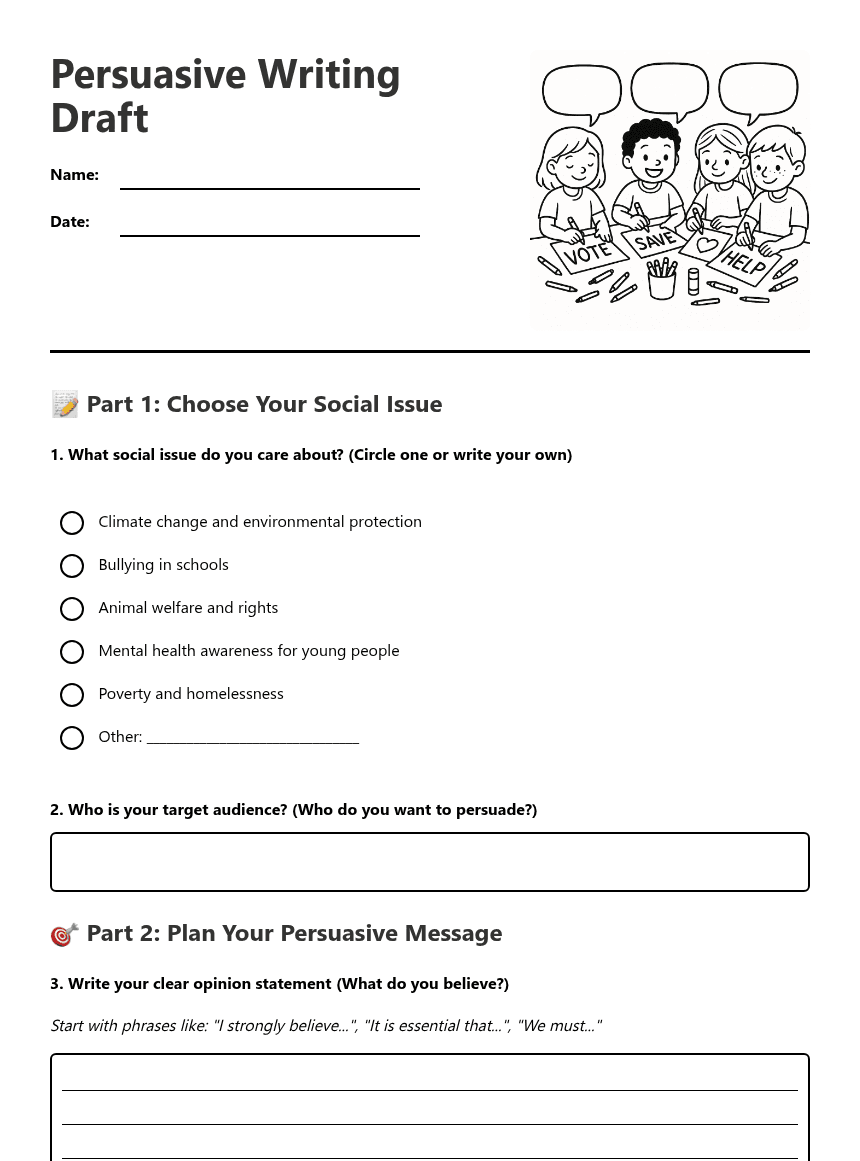 Persuasive Writing Draft worksheet preview