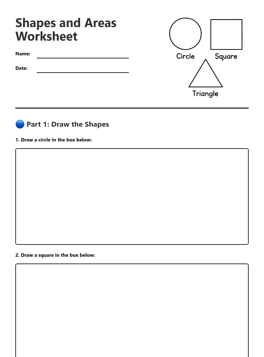 Shapes and Areas Worksheet worksheet preview