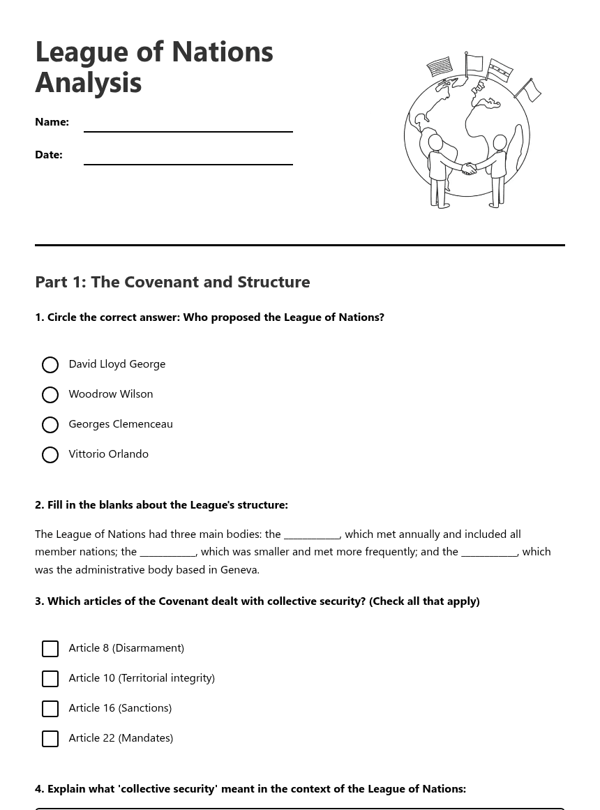 League of Nations Analysis worksheet preview