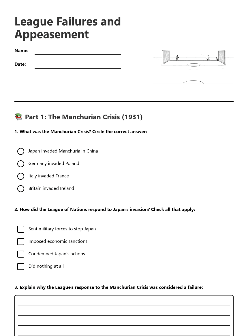 League Failures and Appeasement worksheet preview