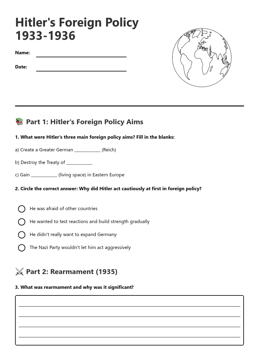 Hitler's Foreign Policy 1933-1936 worksheet preview
