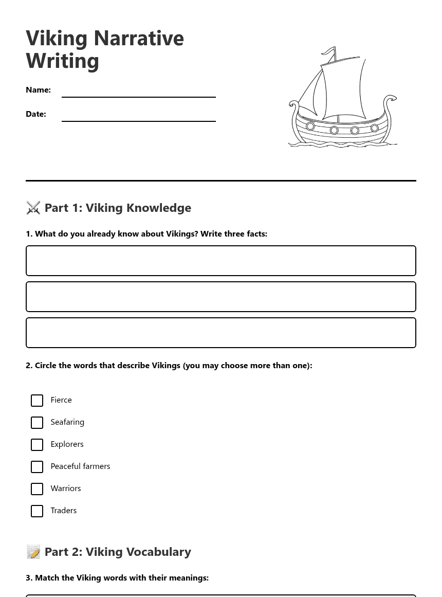 Viking Narrative Writing worksheet preview