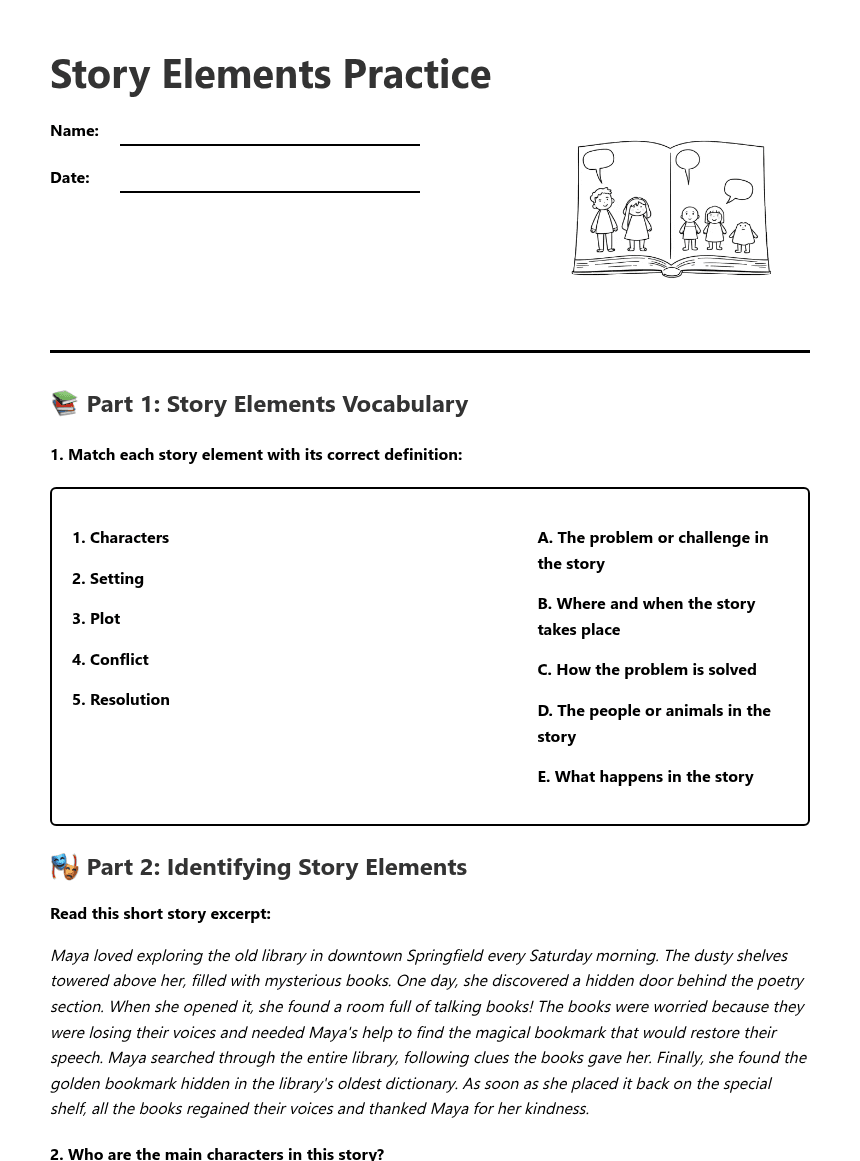 Story Elements Practice worksheet preview