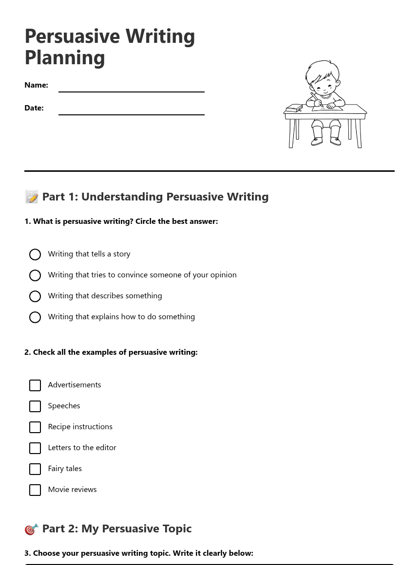 Persuasive Writing Planning worksheet preview