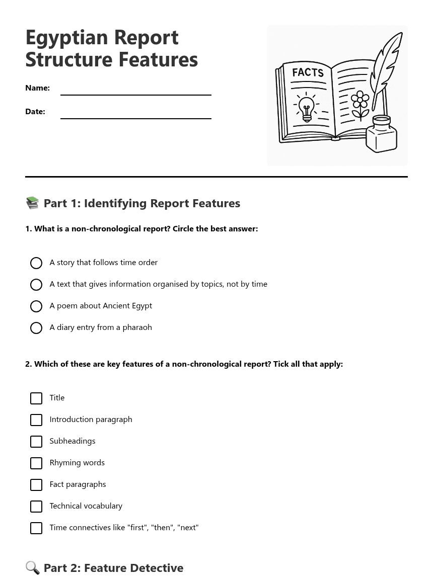 Egyptian Report Structure Features worksheet preview