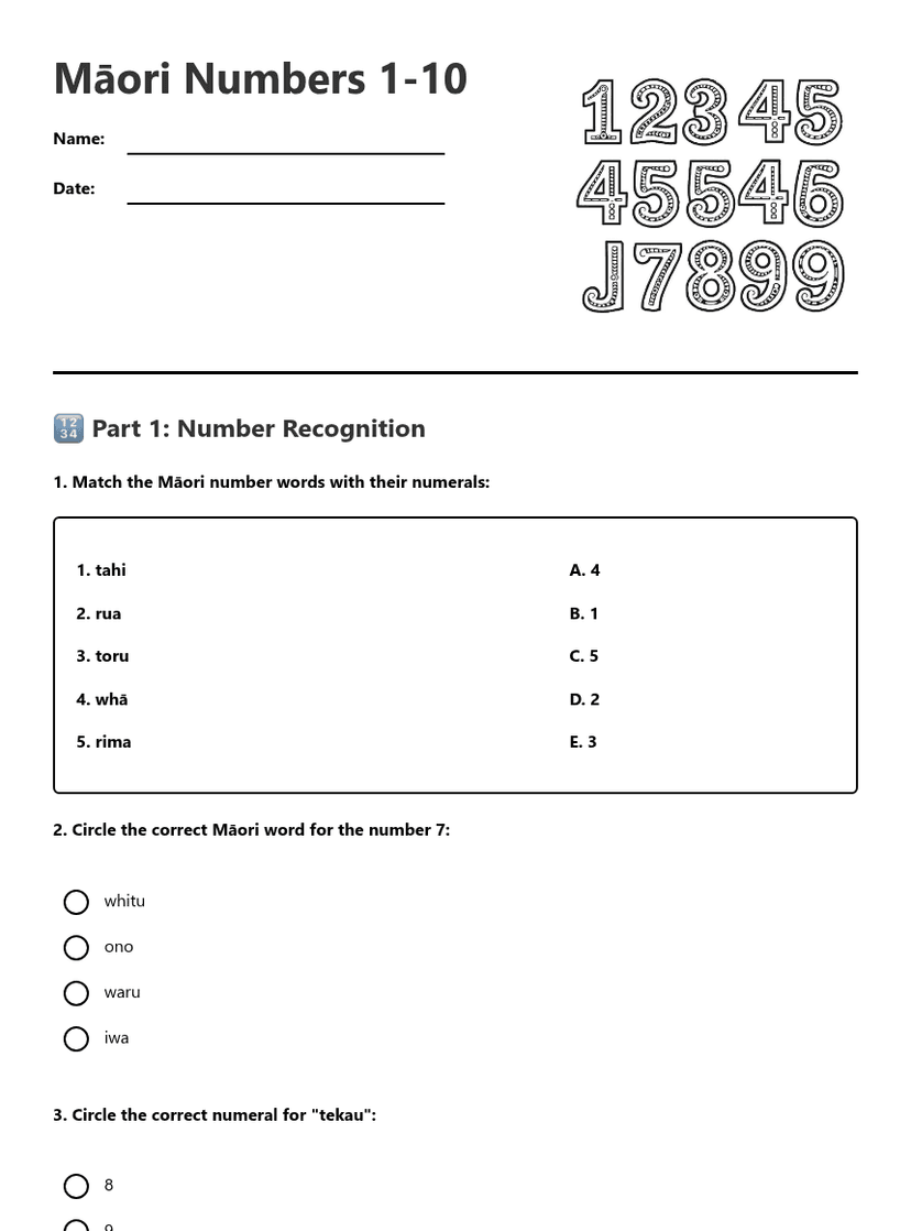 Māori Numbers 1-10