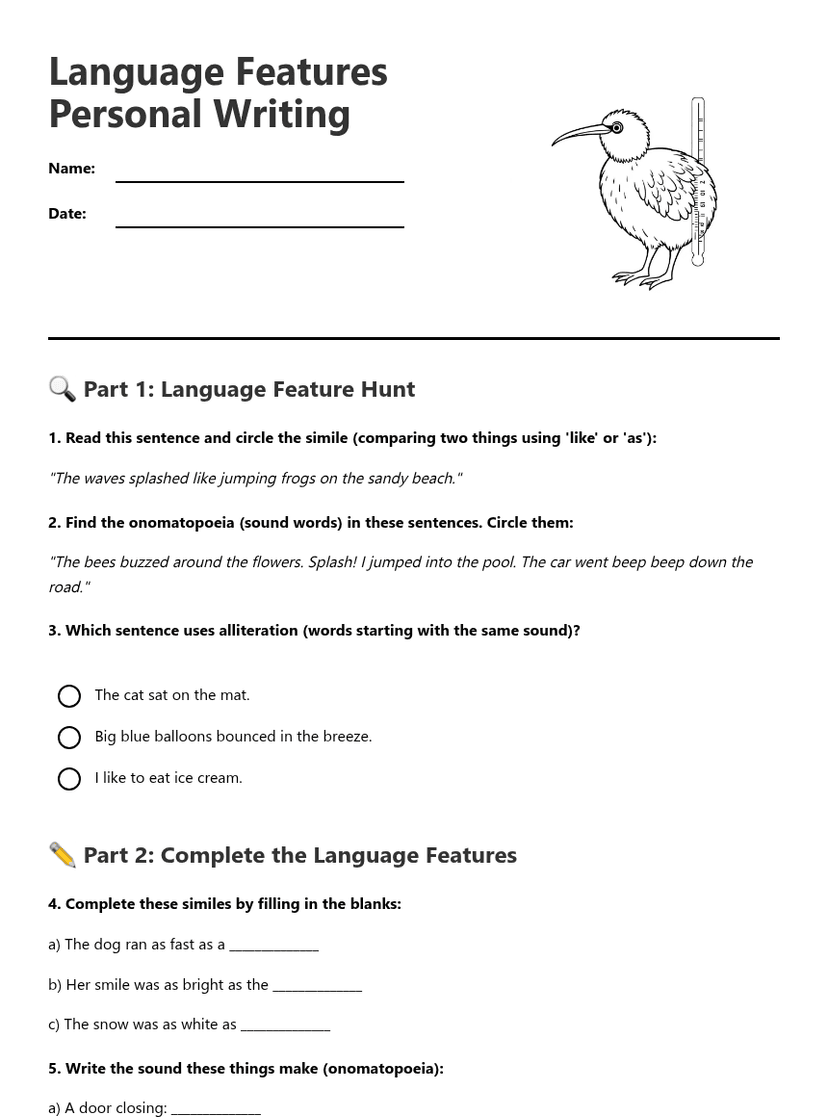 Language Features Personal Writing