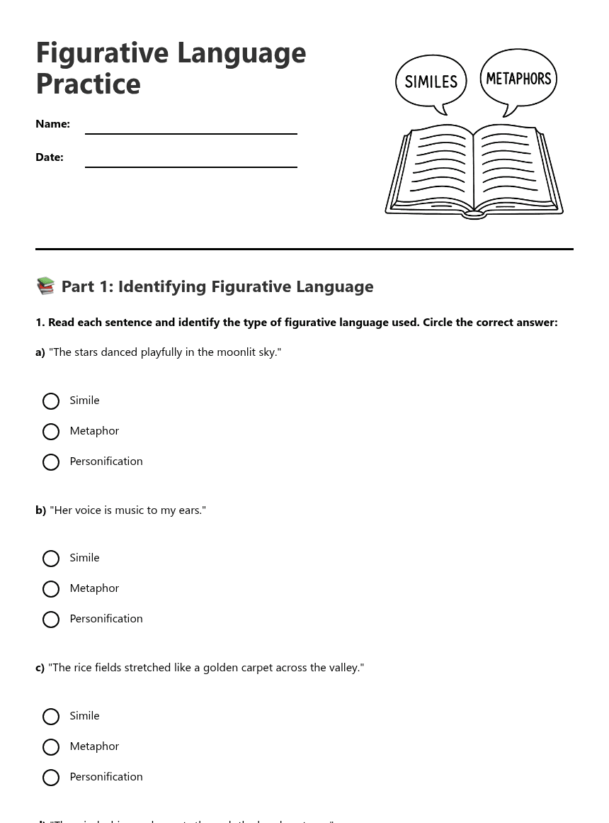 Figurative Language Practice worksheet preview