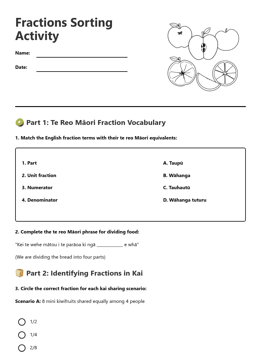 Fractions Sorting Activity worksheet preview