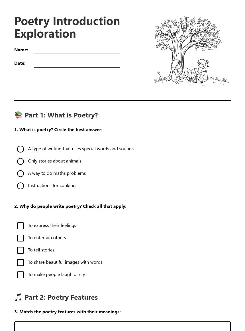 Poetry Introduction Exploration worksheet preview