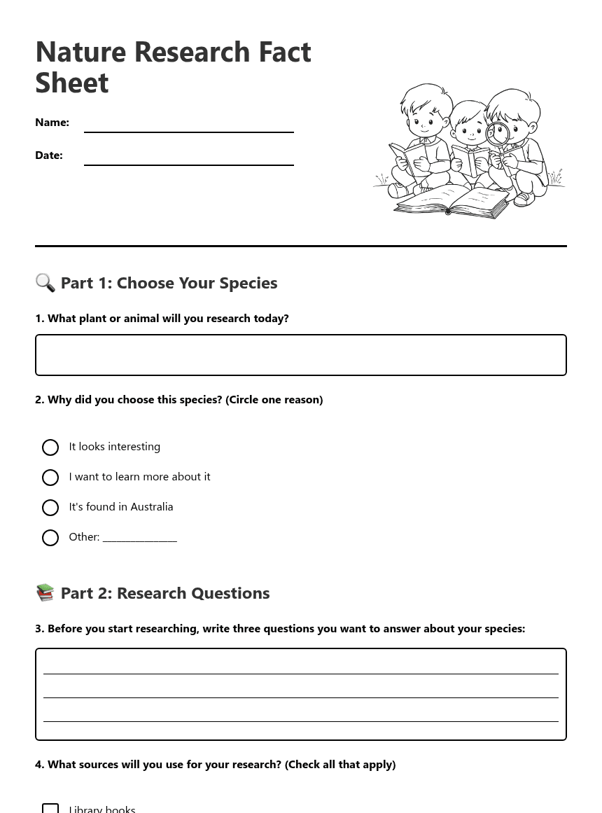 Nature Research Fact Sheet worksheet preview