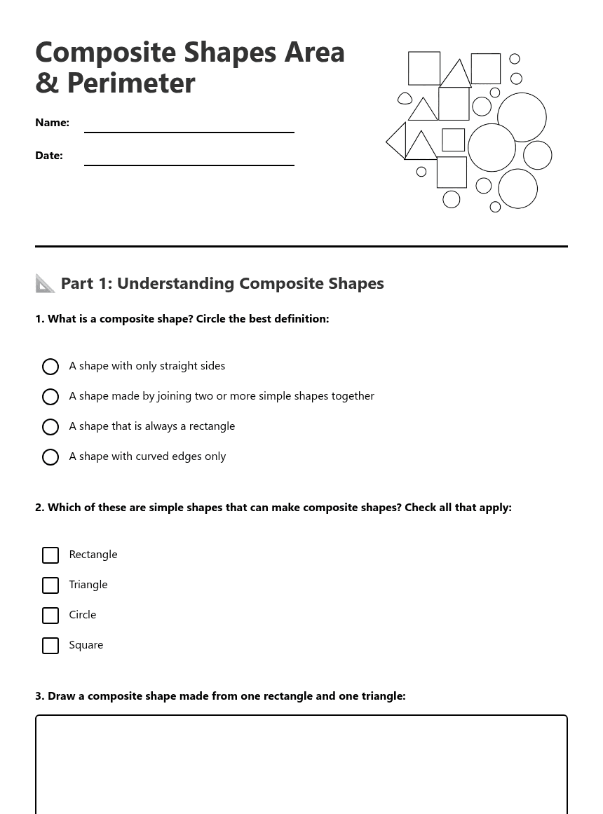 Composite Shapes Area Perimeter worksheet preview