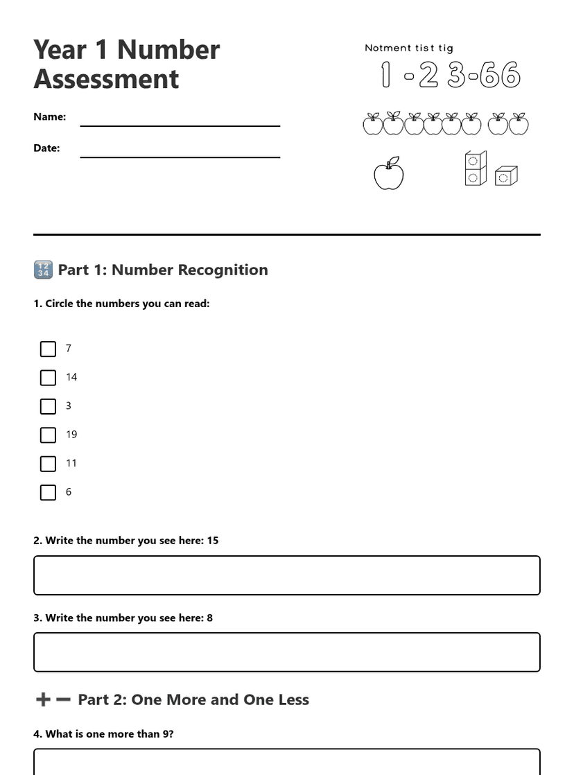 Year 1 Number Assessment