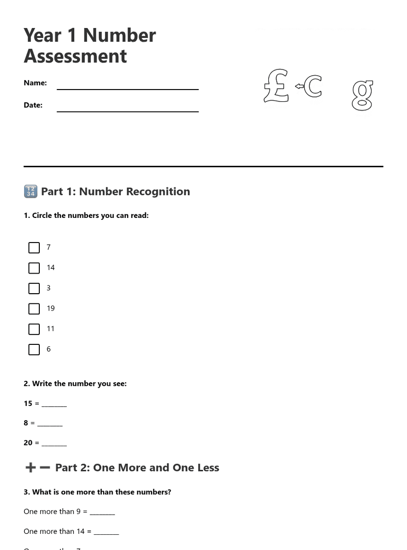Year 1 Number Assessment