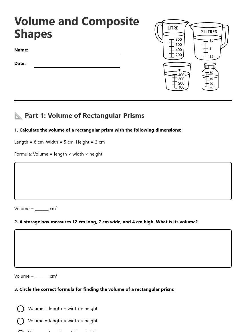 Volume and Composite Shapes worksheet preview