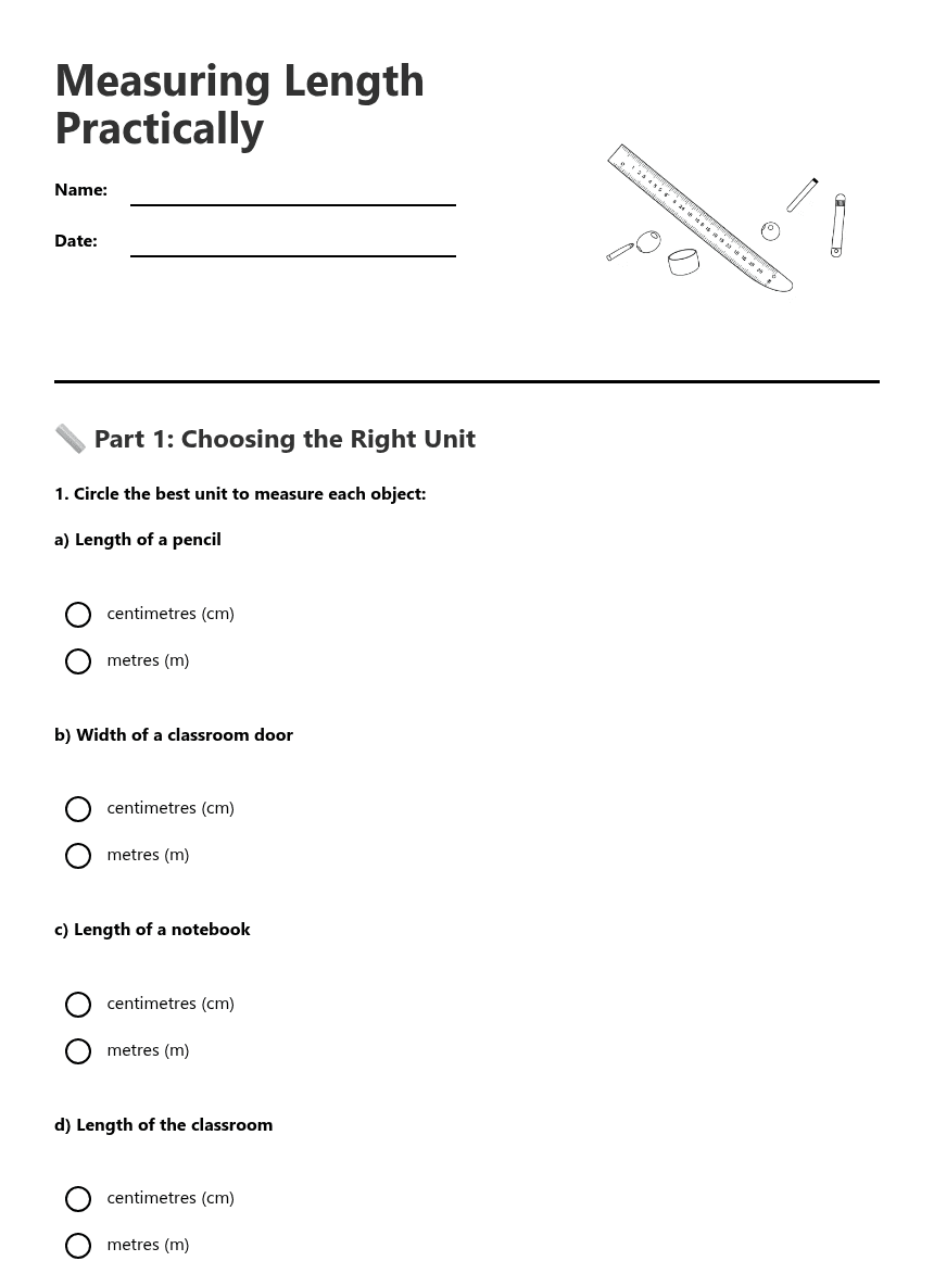 Measuring Length Practically worksheet preview