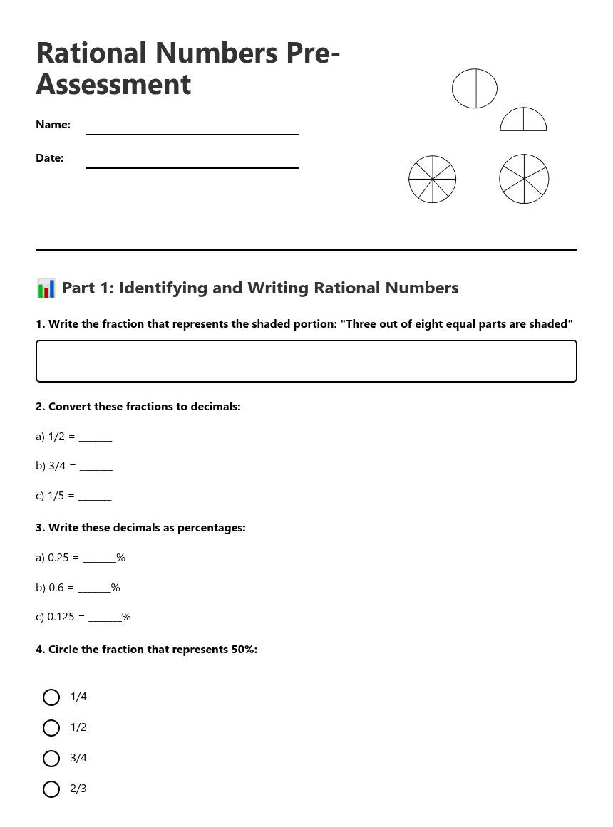 Rational Numbers Pre-Assessment worksheet preview