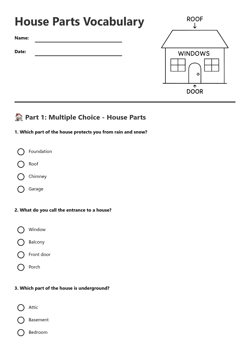 House Parts Vocabulary worksheet preview