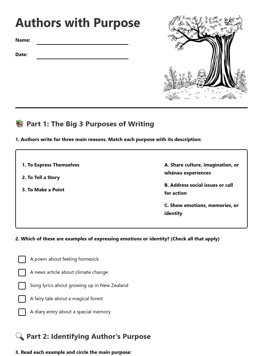 Authors with Purpose worksheet preview