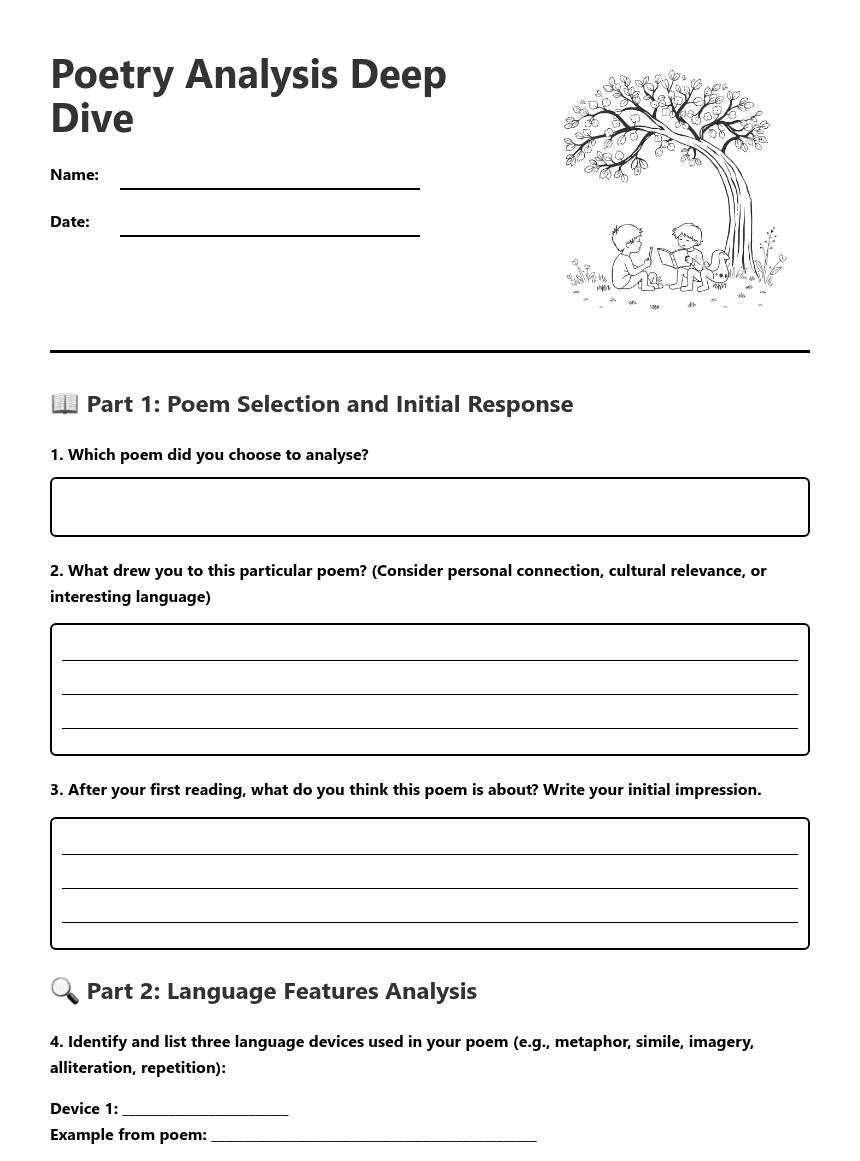 Poetry Analysis Deep Dive worksheet preview