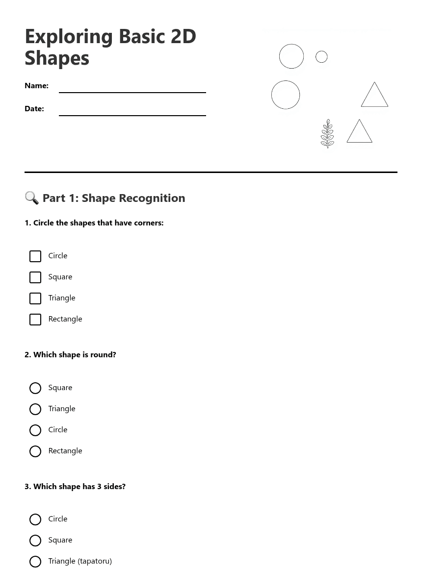 Exploring Basic 2D Shapes worksheet preview